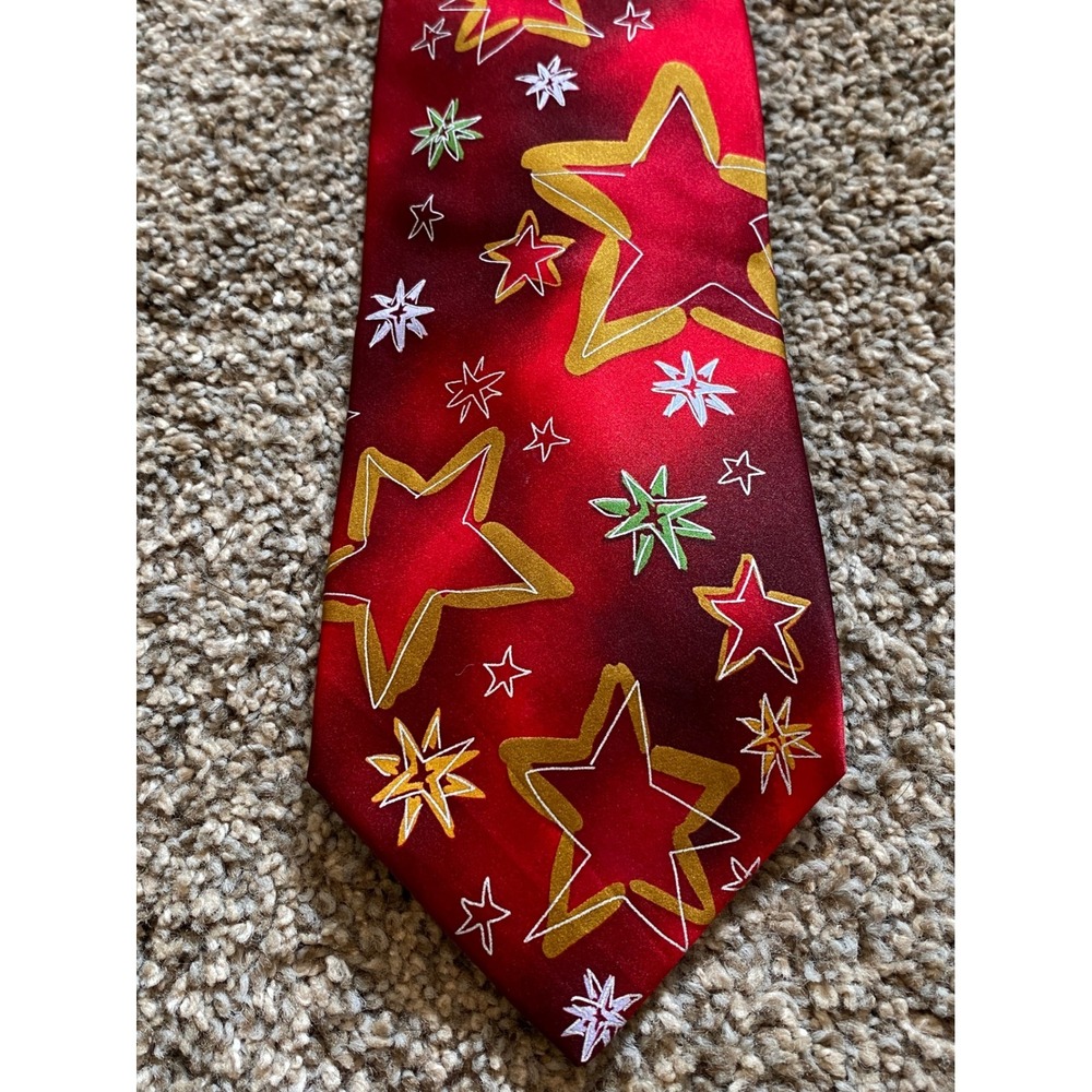 J. Garcia Mens Red Silk Star Tie Facets II Collection Thirty-Eight Jerry Garcia